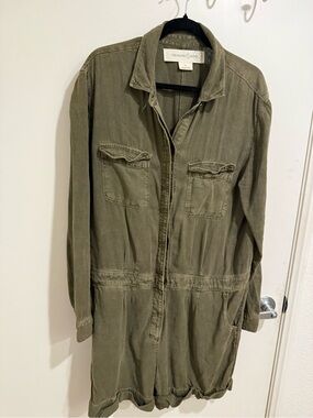 Linen Blend Olive Utility Romper